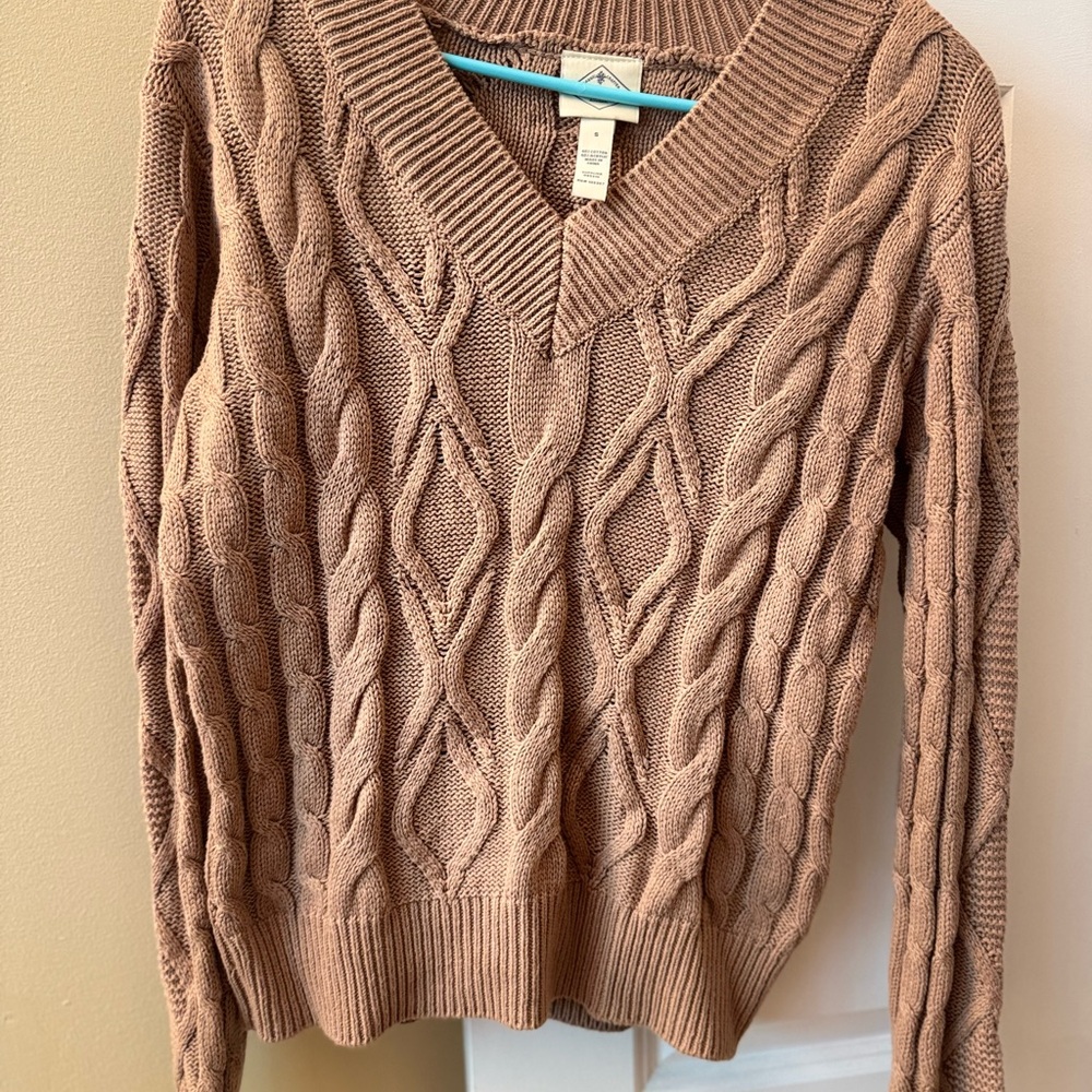 St. John's Bay Tan V-Neck Sweater Classic Knit